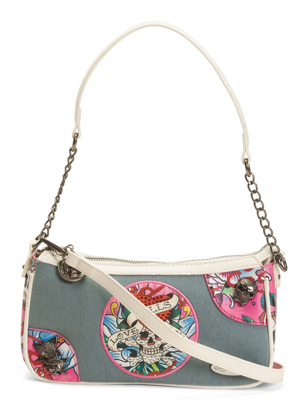 Ed Hardy Denim-Print Shoulder Handbag